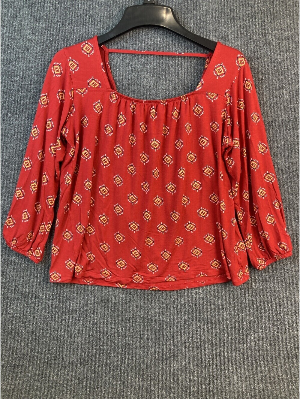 Old Navy Womens Size Small  Diamond Pattern Peasant Style Boho 3/4 Sleeve Top
